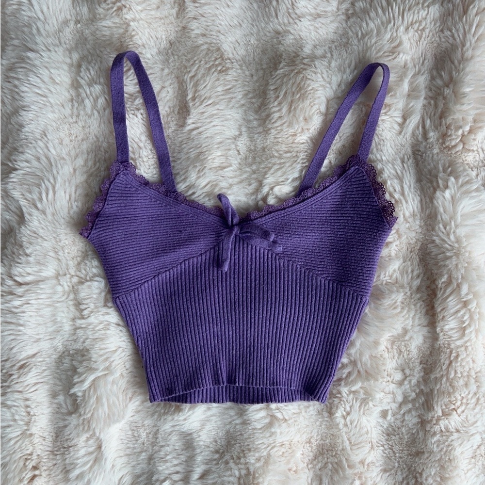 Purple Ribbed Knit Cami Top